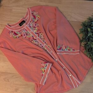 Bob Mackie Wearable Art Embroidered Cardigan Sweater